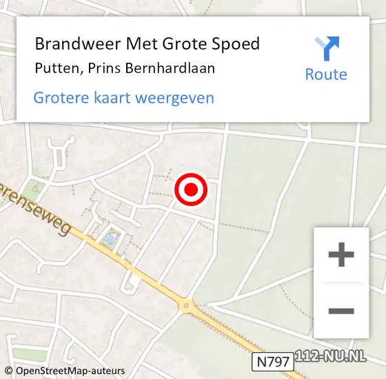 Locatie op kaart van de 112 melding: Brandweer Met Grote Spoed Naar Putten, Prins Bernhardlaan op 1 januari 2023 00:25