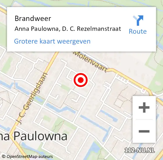Locatie op kaart van de 112 melding: Brandweer Anna Paulowna, D. C. Rezelmanstraat op 1 januari 2023 00:26