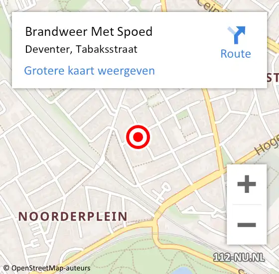 Locatie op kaart van de 112 melding: Brandweer Met Spoed Naar Deventer, Tabaksstraat op 1 januari 2023 00:31