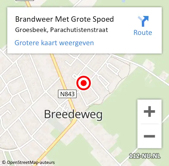 Locatie op kaart van de 112 melding: Brandweer Met Grote Spoed Naar Groesbeek, Parachutistenstraat op 1 januari 2023 00:32