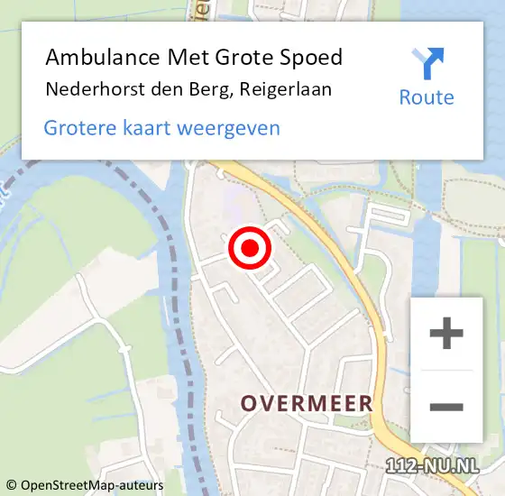 Locatie op kaart van de 112 melding: Ambulance Met Grote Spoed Naar Nederhorst den Berg, Reigerlaan op 10 augustus 2014 16:07