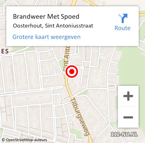 Locatie op kaart van de 112 melding: Brandweer Met Spoed Naar Oosterhout, Sint Antoniusstraat op 1 januari 2023 00:38