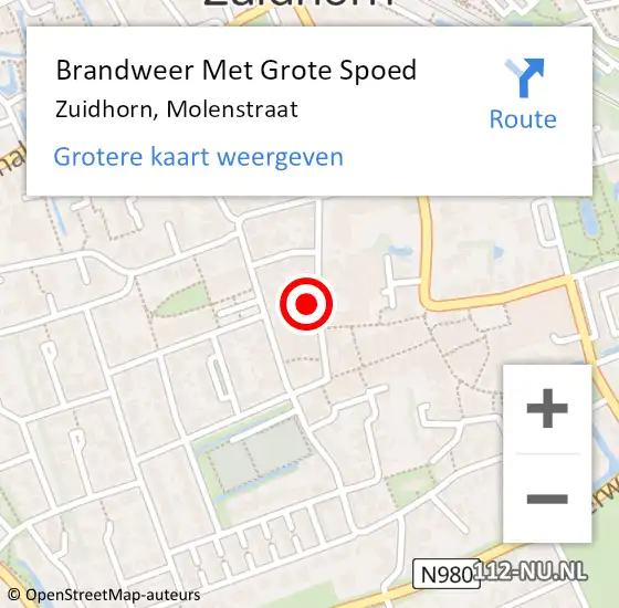 Locatie op kaart van de 112 melding: Brandweer Met Grote Spoed Naar Zuidhorn, Molenstraat op 1 januari 2023 00:38