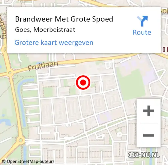 Locatie op kaart van de 112 melding: Brandweer Met Grote Spoed Naar Goes, Moerbeistraat op 1 januari 2023 00:39