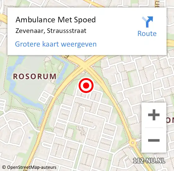 Locatie op kaart van de 112 melding: Ambulance Met Spoed Naar Zevenaar, Straussstraat op 1 januari 2023 00:41