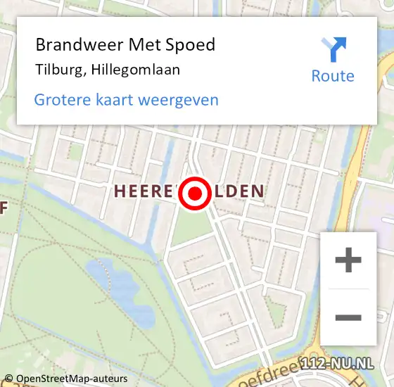Locatie op kaart van de 112 melding: Brandweer Met Spoed Naar Tilburg, Hillegomlaan op 1 januari 2023 00:42