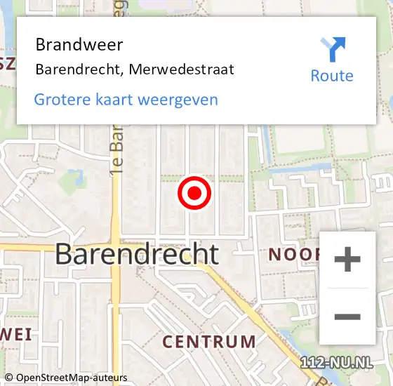 Locatie op kaart van de 112 melding: Brandweer Barendrecht, Merwedestraat op 1 januari 2023 00:42