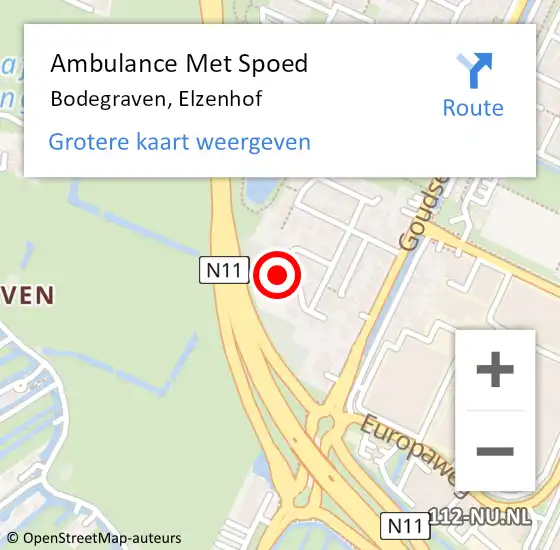 Locatie op kaart van de 112 melding: Ambulance Met Spoed Naar Bodegraven, Elzenhof op 1 januari 2023 00:48