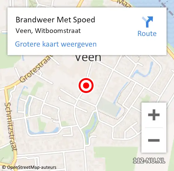 Locatie op kaart van de 112 melding: Brandweer Met Spoed Naar Veen, Witboomstraat op 1 januari 2023 00:50