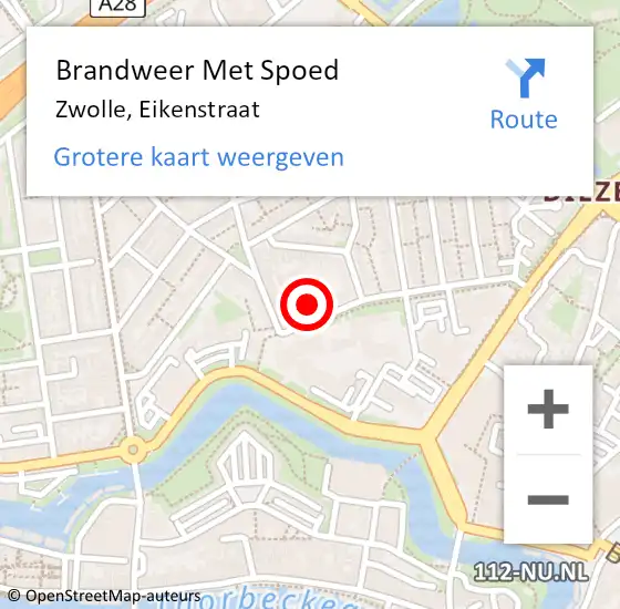 Locatie op kaart van de 112 melding: Brandweer Met Spoed Naar Zwolle, Eikenstraat op 1 januari 2023 00:51