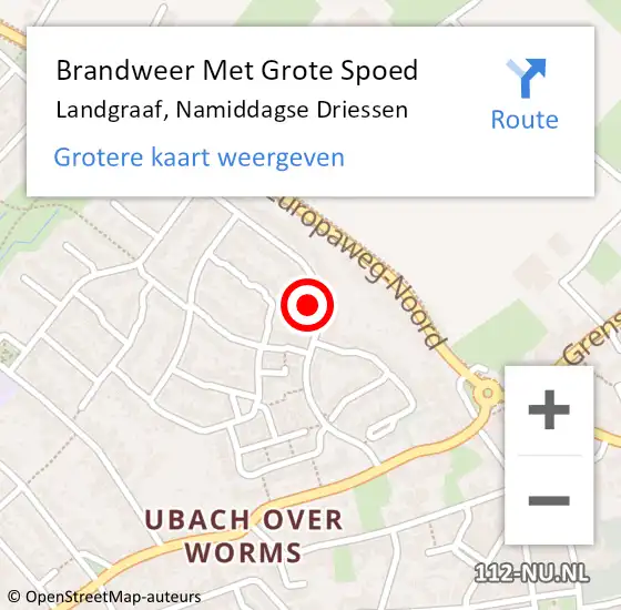 Locatie op kaart van de 112 melding: Brandweer Met Grote Spoed Naar Landgraaf, Namiddagse Driessen op 1 januari 2023 00:55