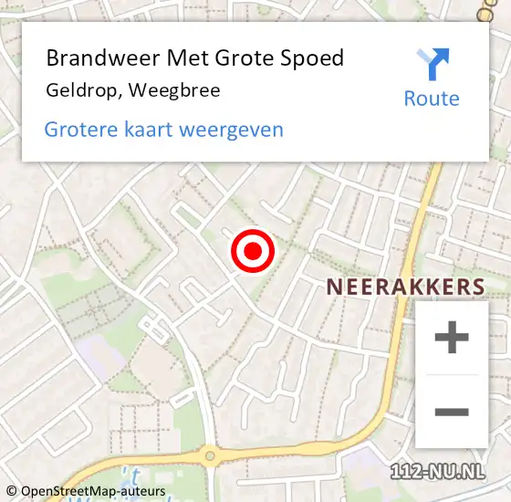 Locatie op kaart van de 112 melding: Brandweer Met Grote Spoed Naar Geldrop, Weegbree op 1 januari 2023 00:57