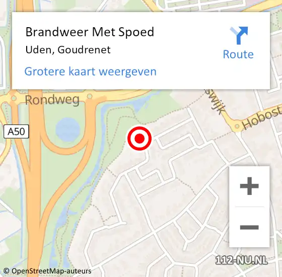 Locatie op kaart van de 112 melding: Brandweer Met Spoed Naar Uden, Goudrenet op 1 januari 2023 00:58