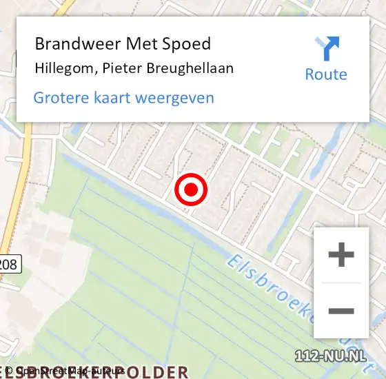 Locatie op kaart van de 112 melding: Brandweer Met Spoed Naar Hillegom, Pieter Breughellaan op 1 januari 2023 01:01