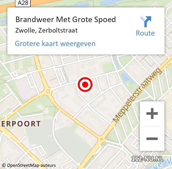 Locatie op kaart van de 112 melding: Brandweer Met Grote Spoed Naar Zwolle, Zerboltstraat op 1 januari 2023 01:09