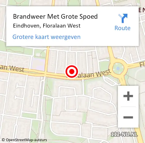Locatie op kaart van de 112 melding: Brandweer Met Grote Spoed Naar Eindhoven, Floralaan West op 1 januari 2023 01:10