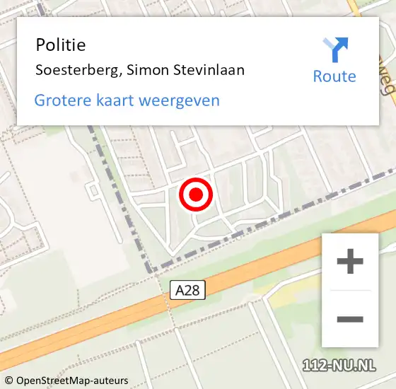 Locatie op kaart van de 112 melding: Politie Soesterberg, Simon Stevinlaan op 1 januari 2023 01:11