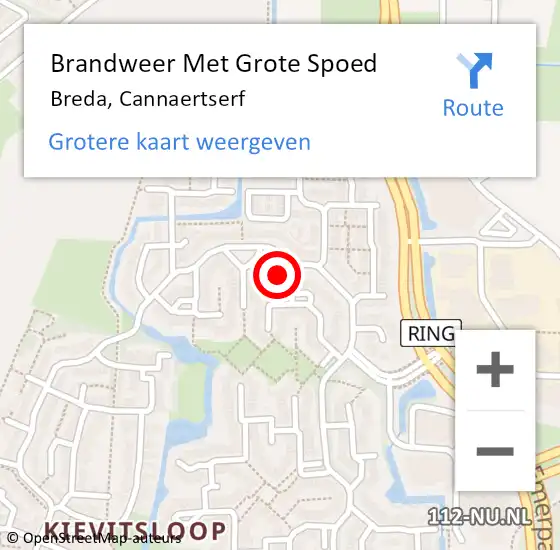 Locatie op kaart van de 112 melding: Brandweer Met Grote Spoed Naar Breda, Cannaertserf op 1 januari 2023 01:15