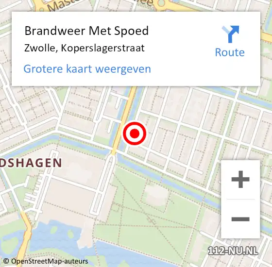 Locatie op kaart van de 112 melding: Brandweer Met Spoed Naar Zwolle, Koperslagerstraat op 1 januari 2023 01:16