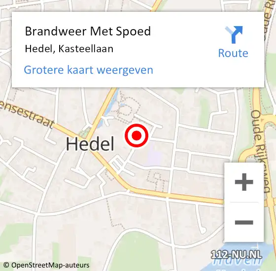 Locatie op kaart van de 112 melding: Brandweer Met Spoed Naar Hedel, Kasteellaan op 1 januari 2023 01:16