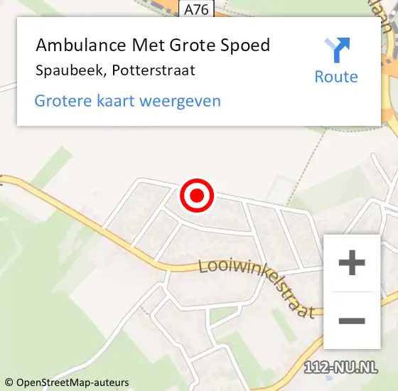 Locatie op kaart van de 112 melding: Ambulance Met Grote Spoed Naar Spaubeek, Potterstraat op 10 augustus 2014 16:20