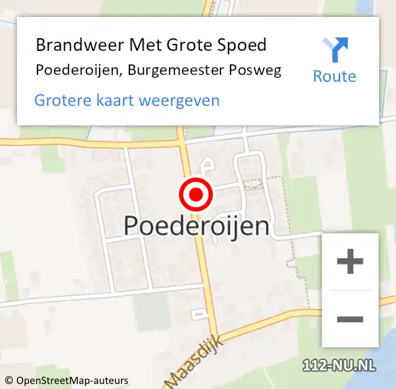 Locatie op kaart van de 112 melding: Brandweer Met Grote Spoed Naar Poederoijen, Burgemeester Posweg op 1 januari 2023 01:18