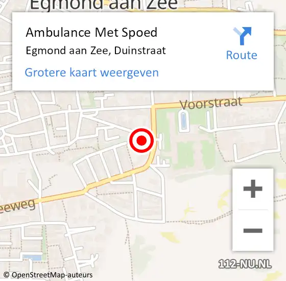 Locatie op kaart van de 112 melding: Ambulance Met Spoed Naar Egmond aan Zee, Duinstraat op 10 augustus 2014 16:21