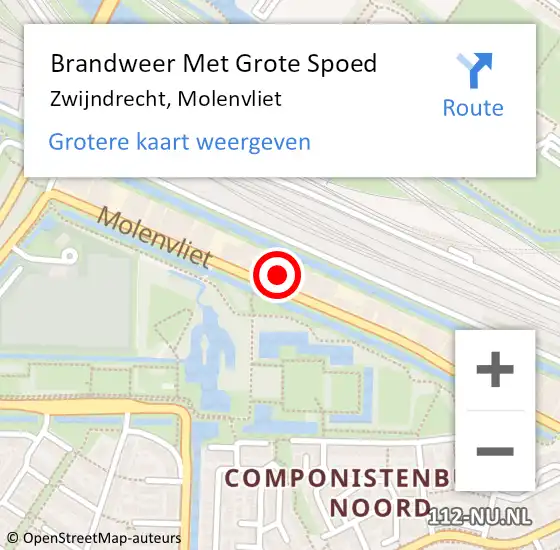 Locatie op kaart van de 112 melding: Brandweer Met Grote Spoed Naar Zwijndrecht, Molenvliet op 1 januari 2023 01:24