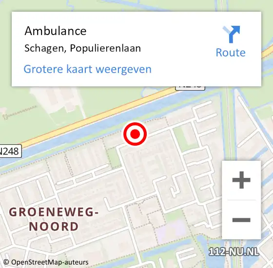 Locatie op kaart van de 112 melding: Ambulance Schagen, Populierenlaan op 1 januari 2023 01:25