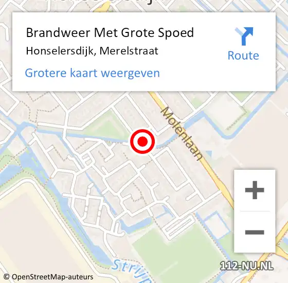 Locatie op kaart van de 112 melding: Brandweer Met Grote Spoed Naar Honselersdijk, Merelstraat op 1 januari 2023 01:25