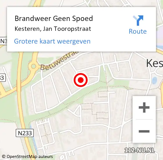 Locatie op kaart van de 112 melding: Brandweer Geen Spoed Naar Kesteren, Jan Tooropstraat op 1 januari 2023 01:31