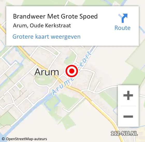 Locatie op kaart van de 112 melding: Brandweer Met Grote Spoed Naar Arum, Oude Kerkstraat op 1 januari 2023 01:31