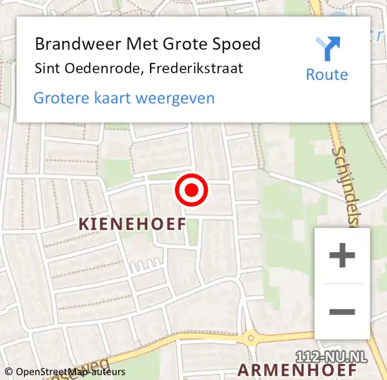 Locatie op kaart van de 112 melding: Brandweer Met Grote Spoed Naar Sint Oedenrode, Frederikstraat op 1 januari 2023 01:37