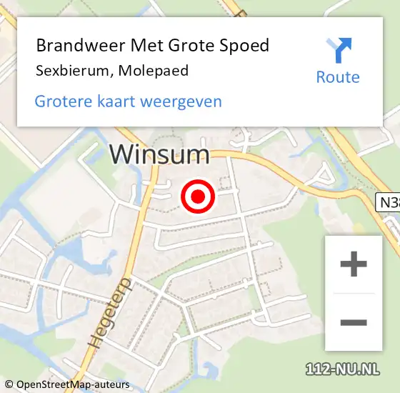 Locatie op kaart van de 112 melding: Brandweer Met Grote Spoed Naar Sexbierum, Molepaed op 1 januari 2023 01:40