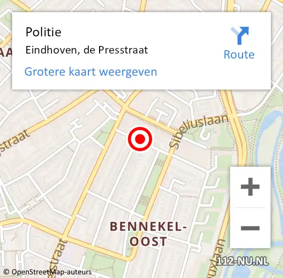 Locatie op kaart van de 112 melding: Politie Eindhoven, de Presstraat op 1 januari 2023 01:43