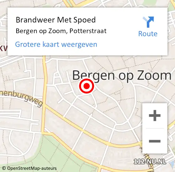 Locatie op kaart van de 112 melding: Brandweer Met Spoed Naar Bergen op Zoom, Potterstraat op 1 januari 2023 01:47