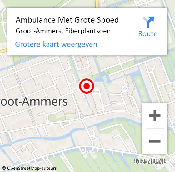 Locatie op kaart van de 112 melding: Ambulance Met Grote Spoed Naar Groot-Ammers, Eiberplantsoen op 1 januari 2023 01:51