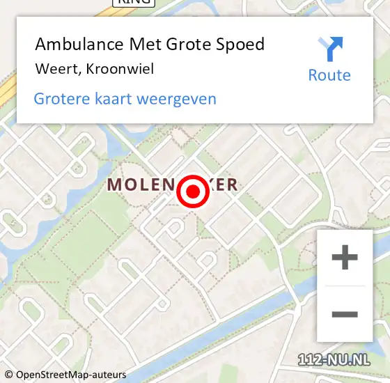 Locatie op kaart van de 112 melding: Ambulance Met Grote Spoed Naar Weert, Kroonwiel op 1 januari 2023 01:57