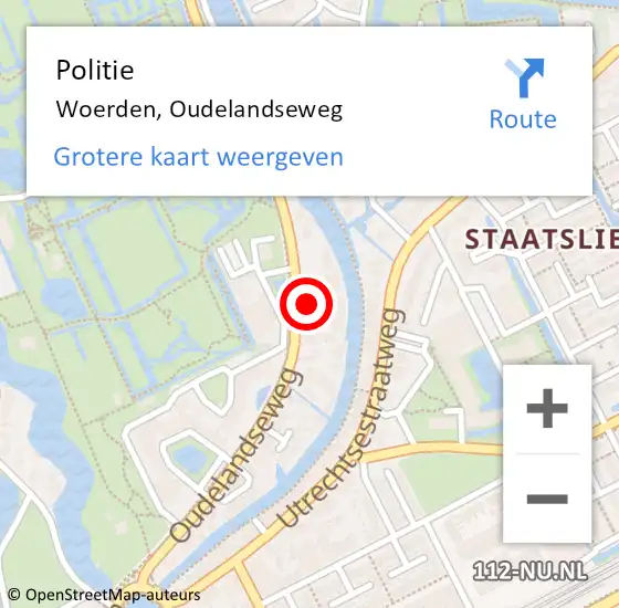 Locatie op kaart van de 112 melding: Politie Woerden, Oudelandseweg op 1 januari 2023 02:00