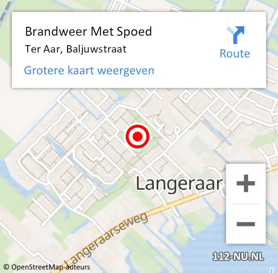 Locatie op kaart van de 112 melding: Brandweer Met Spoed Naar Ter Aar, Baljuwstraat op 1 januari 2023 02:00