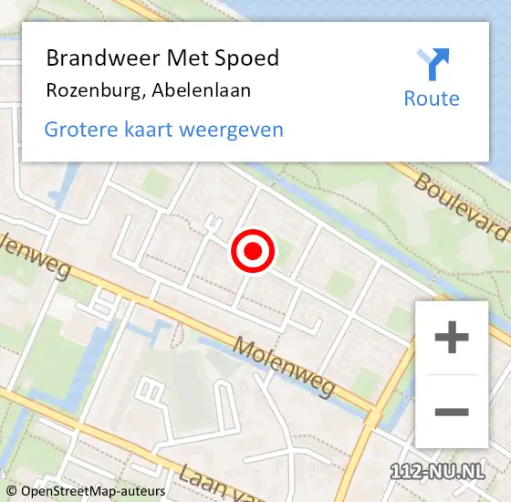 Locatie op kaart van de 112 melding: Brandweer Met Spoed Naar Rozenburg, Abelenlaan op 1 januari 2023 02:05