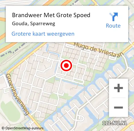 Locatie op kaart van de 112 melding: Brandweer Met Grote Spoed Naar Gouda, Sparreweg op 1 januari 2023 02:09