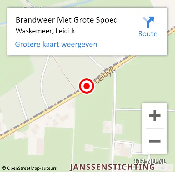 Locatie op kaart van de 112 melding: Brandweer Met Grote Spoed Naar Waskemeer, Leidijk op 10 augustus 2014 16:37