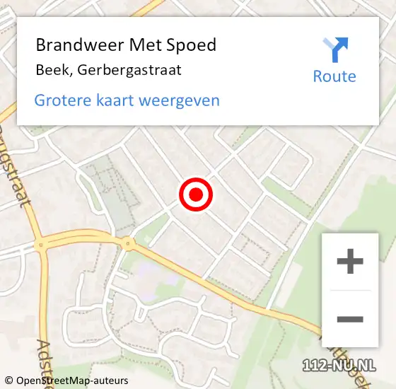 Locatie op kaart van de 112 melding: Brandweer Met Spoed Naar Beek, Gerbergastraat op 1 januari 2023 02:12