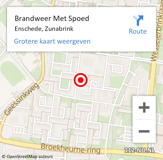 Locatie op kaart van de 112 melding: Brandweer Met Spoed Naar Enschede, Zunabrink op 1 januari 2023 02:17