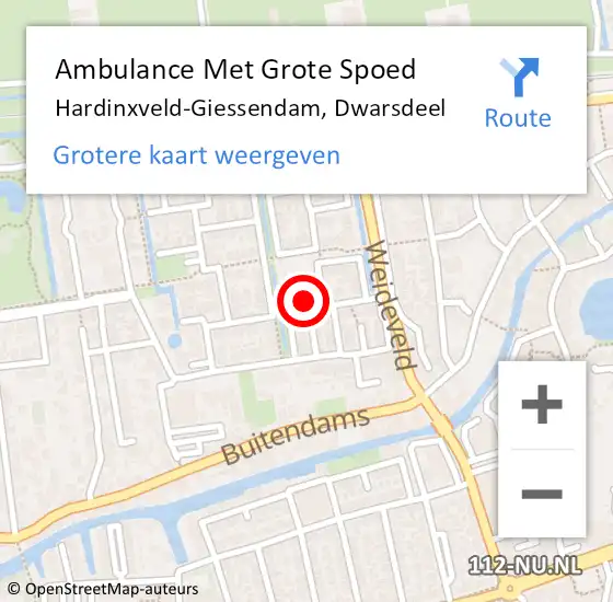 Locatie op kaart van de 112 melding: Ambulance Met Grote Spoed Naar Hardinxveld-Giessendam, Dwarsdeel op 1 januari 2023 02:23