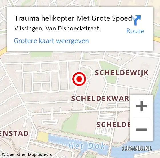 Locatie op kaart van de 112 melding: Trauma helikopter Met Grote Spoed Naar Vlissingen, Van Dishoeckstraat op 1 januari 2023 02:24