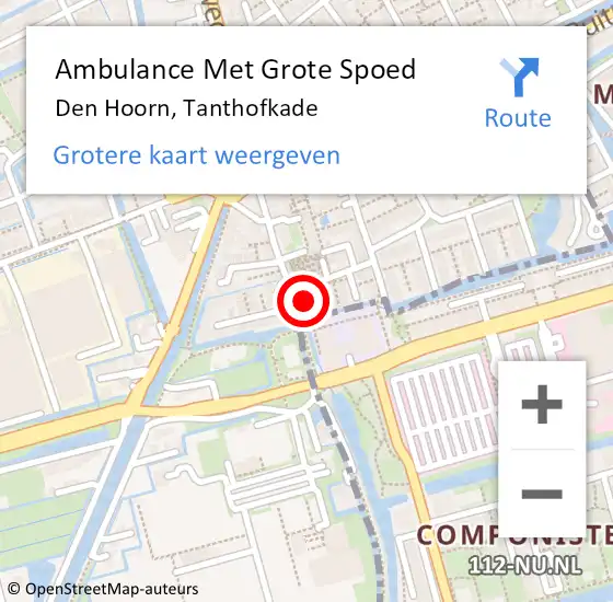 Locatie op kaart van de 112 melding: Ambulance Met Grote Spoed Naar Den Hoorn, Tanthofkade op 1 januari 2023 02:27