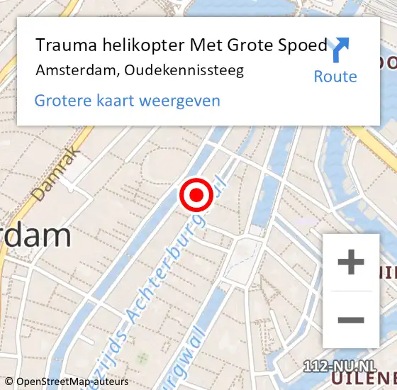 Locatie op kaart van de 112 melding: Trauma helikopter Met Grote Spoed Naar Amsterdam, Oudekennissteeg op 1 januari 2023 02:28