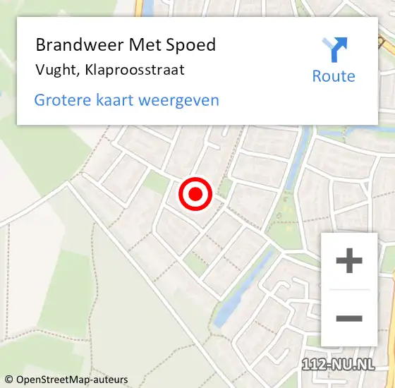 Locatie op kaart van de 112 melding: Brandweer Met Spoed Naar Vught, Klaproosstraat op 1 januari 2023 02:31